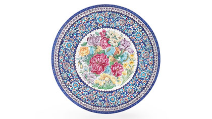 بشقاب میناکاری گل و مرغ اعلا ۵۰ سانتی اثر استاد مرتضی اسماعیلی