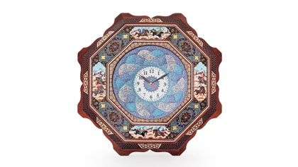 ساعت دیواری ۸ گوش خاتم کاری شده طرح چوگان