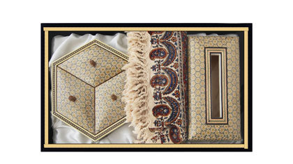 باکس هدایای خاتم کاری شکلات خوری، جای دستمال کاغذی و سفره قلمکار