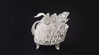 شکلات خوری آبکاری نقره ملیله کاری طرح قو