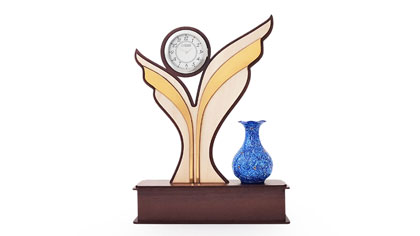 تندیس ساعت دار گلدان میناکاری شده طرح سینا